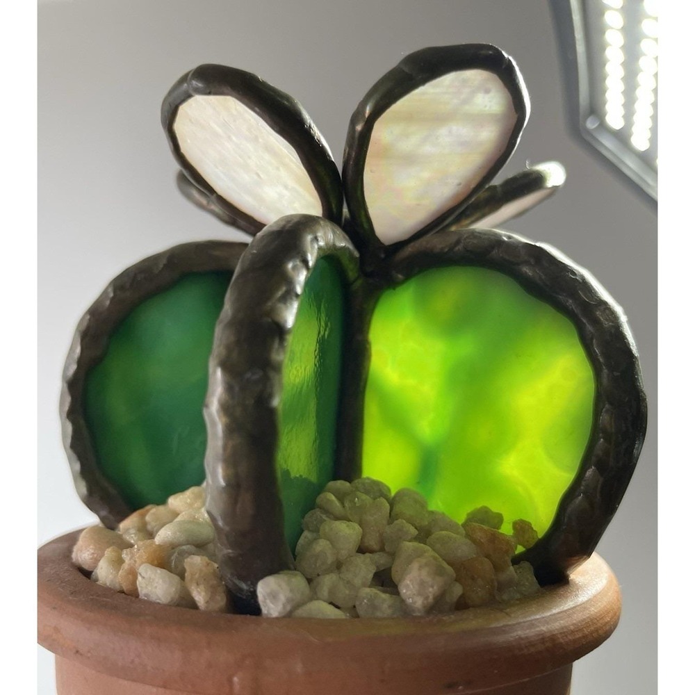 Stained Glass Cactus With Pink Flower Terracotta Pot 5"x3" Handmade Gift Décor - Picture 2 of 14